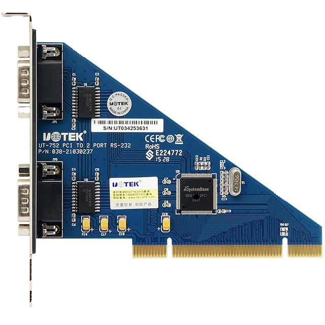 UOTEK Universal 32-bit PCI RS232 Serial Card 2 Ports DB9 COM Adapter UT-752 300bps-115.2Kbps RTS/CTS Flow Control Accept