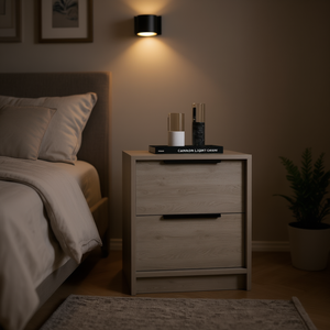 Mesita de noche Cannon gris claro con 2 cajones, muebles modernos de madera para dormitorio - Product Image 2