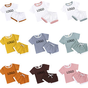 Ensemble Pyjama Enfant Été 2022 en Gros : T-shirt et Short Côtelé Uni pour Bébé et Tout-petit - Product Image 1