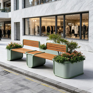 Set di Panchine con Fioriera per Esterni con Schienale, Sedute per Aree Relax di Centri Commerciali, Negozi di <span class=keywords><strong>Tè</strong></span> e Caffè, Esposizione Esterna - Product Image 2