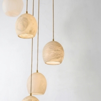 Lustre LED en Cuivre Massif Marbre Espagnol, Luminaire Long pour Escalier, Doré, Garantie 3 Ans, Design Minimaliste, Villas Duplex