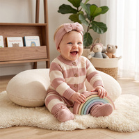 Mimixiong Ensemble 3 pièces pour nouveau-né en coton Oeko-Tex : barboteuse rayée, bandeau, nœud et bonnet, chaussures et vêtements pour bébés garçons et filles