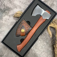 Hache de camping multifonctionnelle en bois de rose pour l'extérieur, manche en bois massif, taille moyenne, pour la coupe du bois, le défrichement forestier et la menuiserie (cadeau)