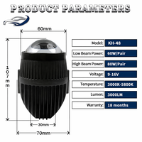Projecteur de feux antibrouillard LED laser tricolore de 2,0 pouces, 80W 5800K, double faisceau, 12V, pour Honda Toyota