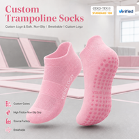 Chaussettes de trampoline personnalisées en gros, respirantes, avec languette de talon souple et antidérapantes en silicone, pour adultes et hommes, idéales pour les parcs de trampoline