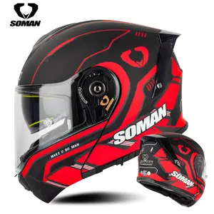 Helm kaca pelindung ganda Flip Up Modular sepeda motor yang disetujui oleh SOMAN dan DOT untuk pria dan wanita