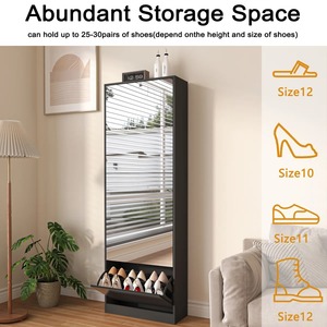 Tùy Chỉnh Tối Giản Ván Hạt Màu Đen Cao Lắp Ráp Siêu Mỏng Lật Giày Bằng Gỗ Tủ Đồ Nội Thất Với Gương - Product Image 5