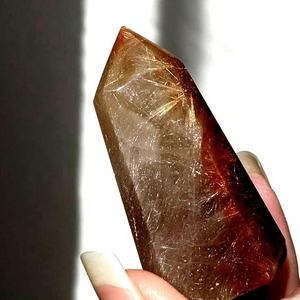 Puntos de Cristal Rutilado de Cobre Dorado Raro, Obeliscos Pulidos, Figura de Mascota Feng Shui, Arte Coleccionable, Decoración del Hogar - Product Image 1
