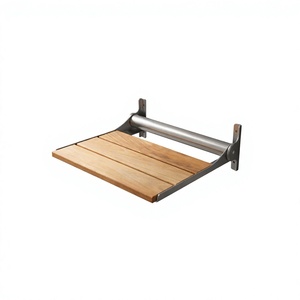 Folding Shower <b>Bench</b> Wall Mounted Shower Seat Teak Wood Bath <b>Bench</b> Stainless Steel Frame <b>Bathroom</b> - Product Image 2
