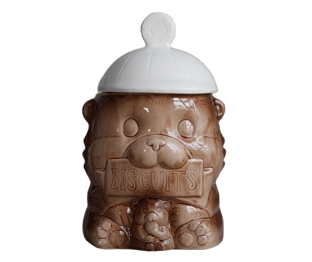 Vintage Kitsch Large Japanese Ceramic Brown Bear Biscuits Cookie Jar Canister with Lid