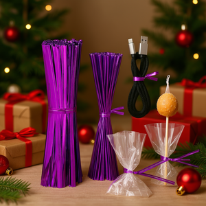 Laccetti Metallizzati Viola da 4 Pollici in Alluminio Riutilizzabili per Confezioni Regalo, Cake Pops, Sacchetti per Pane, Stile Elegante Multifunzionale - Product Image 2