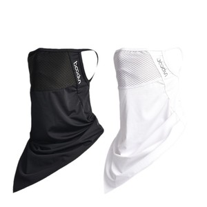 Masque de protection solaire pour le cou, écharpe respirante en soie glacée pour femmes, pour la course à pied et le cyclisme, couleur unie blanc noir - Product Image 2
