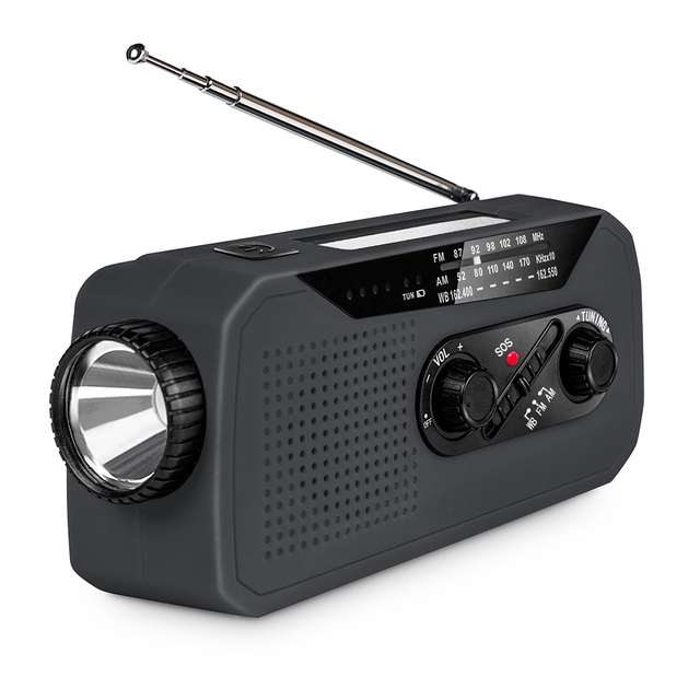 Dropshipping Hot Sale NOAA Weather Emergency Solar Hand Crank Rechargeable AM/FM WB Portable Radio Plastic Body 2000mAh Power
