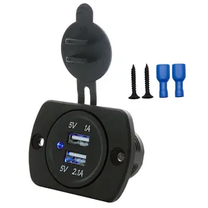 Impermeável DC 12V 24V 3.1A Tomada USB Dual Port Car Charger soquete de isqueiro com painel de capa para Bus RV Truck Ship