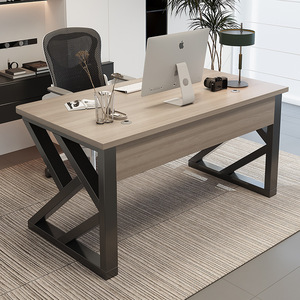 Escritorio de Oficina Moderno y Minimalista de Madera, Estación de Trabajo Ejecutiva para Oficina en Casa con Escritorio de Computadora de Acero Inoxidable - Product Image 1