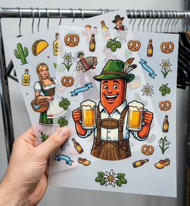 สติกเกอร์พลาสติซอล/ซิลิโคนแบบกำหนดเอง ทนทาน รีดร้อนได้ ลาย Oktoberfest ชายกินไส้กรอก มาสคอตบาวาเรีย ตลกๆ ลายเบียร์ - Product Image 1