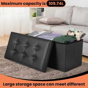 Home Storage <b>Bin</b> Pu Leather Storage Ottoman Storage Stool Bed End Bench Storage Foot Stool Box - Product Image 4