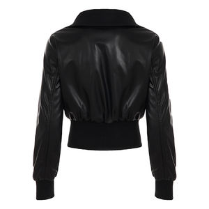 Chaqueta Estilo Motero Y2K - Cuello Alto y Cierre Completo en Cuero Sintético Transpirable de Spandex/Poliéster, Chaqueta Corta Sólida para Otoño - Product Image 6