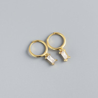 Boucles d'oreilles tendance pour femme, mini pendantes, plaquées or, en argent tibétain, avec fleur, diamant et zircone cubique, style Huggie Hoop
