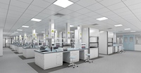 Banc de laboratoire en forme de L, design d'angle, gain de place, cadre en acier et bois, dessus résistant aux produits chimiques pour l'aménagement de laboratoire