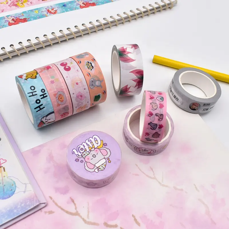 Custom Printed Colored Cute Cartoon Masking Paper Tape Gift Wrapping Washi Tape For Decoration