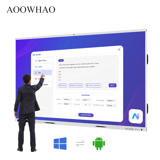 AI Function Interactive Boards 4K LCD Panel Smart Board Electronic Touch Screen Whiteboard 55 65 75 86 98 Inches Blackboard