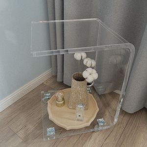 Mesita de noche de muebles acrílicos tipo <span class=keywords><strong>C</strong></span> modernos, diseño de lujo, carrito de servicio en forma de <span class=keywords><strong>C</strong></span>, mesa auxiliar acrílica - Product Image 4