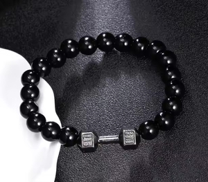 Bracelet haltère en pierre volcanique noir mat, bijou naturel de fitness pour femmes et hommes, idéal pour les cadeaux de Noël - Product Image 2