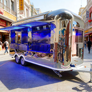 รถพ่วงจัดเลี้ยงแบบกระจกเงาทรงโค้งพร้อมหลังคาสีน้ำเงินเรืองแสง เหมาะสำหรับธุรกิจกาแฟและอาหารจานด่วน - Product Image 3