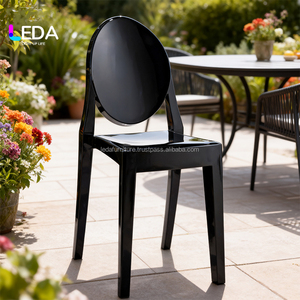 LEDA Tabourets de bar noirs modernes à dossier rond en plastique PP pour bar, fête et événements en plein air - Product Image 3