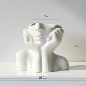 Vase à fleurs en céramique blanche de style nordique moderne, en forme de visage féminin, <span class=keywords><strong>buste</strong></span> demi-corps, sculpture féministe, objet d'art - Product Image 5