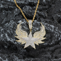 Pendentif Croix Ailes d'Ange Hip-Hop Européen et Américain en Laiton Incrusté de Zircon, Chaîne Torsadée Tendance pour Vendeurs en Ligne
