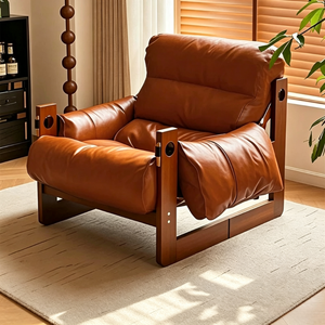Poltrona Reclinabile Tenghang Mid Century Jersey Island <span class=keywords><strong>con</strong></span> Struttura in Legno Massello e Rivestimento in Pelle, <span class=keywords><strong>Divano</strong></span> Singolo per Soggiorno, Camera da Letto, Arredamento Casa - Product Image 2