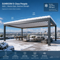 Pérgola Comercial Resistente, Retráctil, con Recubrimiento en Polvo, Impermeable, Resistente al Viento, 120 km/h, 6 Metros de Envergadura, Techo de Láminas Motorizado