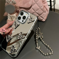 Luxus Silber galvani siert PC Make-up Spiegel Telefon hülle Wavy Edge Love Design für Mädchen Kompatibel für iPhone 16 15 Pro Max 14 P