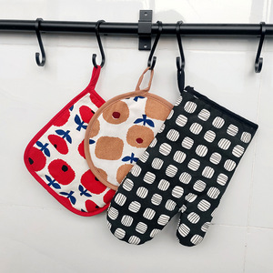 Gants de <span class=keywords><strong>cuisine</strong></span> Offre Spéciale coton et lin, ensemble de tapis résistants à la <span class=keywords><strong>chaleur</strong></span>, gants de micro-ondes - Product Image 3