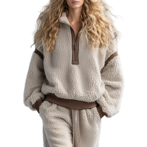 Set di felpe e pantaloni in pile di orsacchiotto Beige Casual Casual di alta qualità - Product Image 2