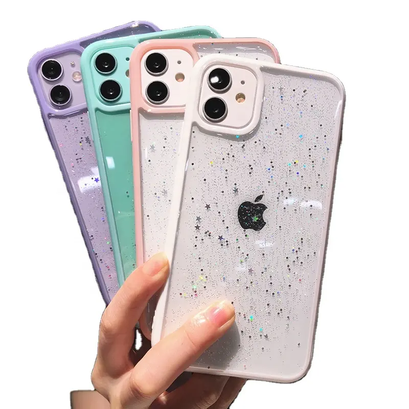Temizle Bling Glitter yıldız TPU telefon iPhone için kılıf 13 12 Pro 12 Mini 12 Pro Max 11 Pro XR XS Max X 8 7 artı