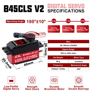 AGFRC B45CLS 48g 14KG Alto Torque 0.074s 8.4V HV Engranaje Metálico de Perfil Bajo Programable Digital Sin Núcleo para Coche RC y Robot - Product Image 6