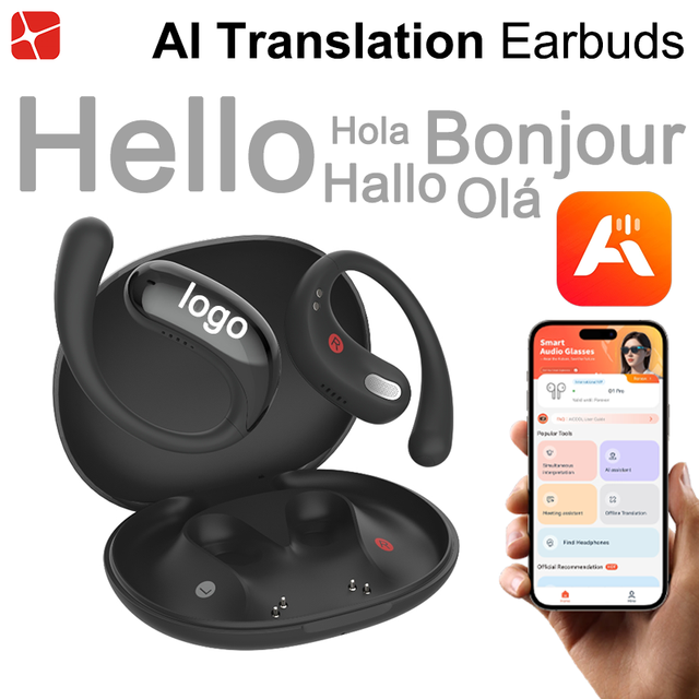 Protective Open-Ear Earbuds Translator Wireless Ai Translator Headphones Hifi Sound Ultra-Thin Portable Pocket Device