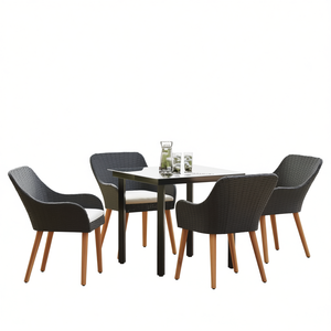 Set da Pranzo da Giardino in Polyrattan Nero per 4 Persone con Cuscini, Arredamento Esterno Contemporaneo - Product Image 1