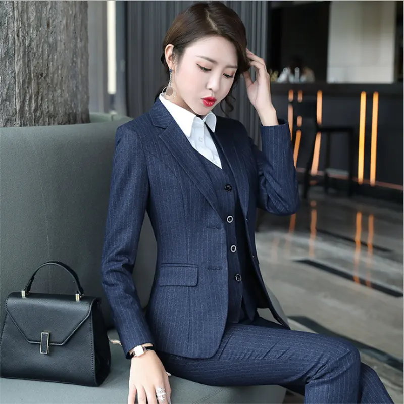 Striped professional three-piece suit temperament business women suit OL overalls