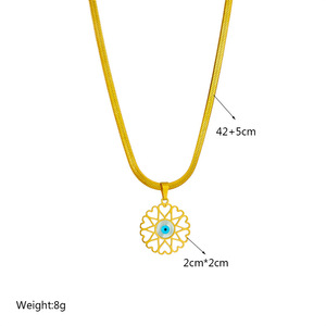 Fashion Pendant <b>Necklace</b> Gold Flower Shape Evil Eye Bezel Setting Stainless Steel Gift Jewelry - Product Image 4