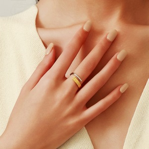 yunnique Stainless Steel <b>Ring</b> Two-Tone Gold Plated Open Design Women's Fashion Jewelry Geometric Shape Gift - Product Image 2