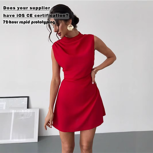 Vestido de satén sin mangas de línea A Digital teñido liso de verano para mujer, estilo informal a la moda, cintura Natural tejida con Logo frontal - Product Image 1