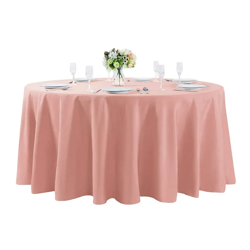 Wholesale amazon 90" 108" 120" dusty pink 100% polyester tablecloths round table cloths for banquet wedding outdoor picnic