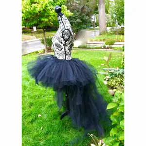 Saia de tule de trilha adulto, preto e branco topo festa festa vestido tutu bebê