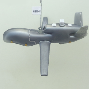 Стеклянные украшения на тему авиации: искрящиеся серебряные фигурки самолетов, дронов и вертолетов в военном стиле для декора новогодней елки - Product Image 1