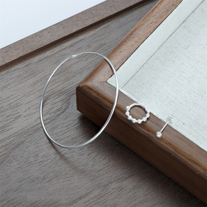 CANNER 3Pcs/<b>Set</b> Retro S925 <b>Sterling</b> <b>Silver</b> Round Beads Hoop Large Plain Hoop Stud <b>Earrings</b> High-end Pendant <b>Earrings</b> - Product Image 2