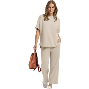 Conjuntos de dos piezas para mujer, pantalones anchos de verano, conjunto informal, transpirable, de punto. - Product Image 2
